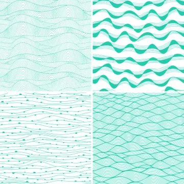 Set of four seamless abstract hand-drawn pattern, waves background. each squa Stock Illustration