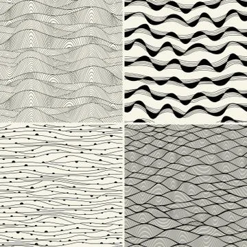 Set of four seamless abstract hand-drawn pattern, waves background. seamless  Illustrazione stock