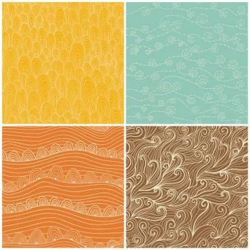 Set of four seamless abstract hand-drawn pattern, waves background. seamless  스톡 일러스트
