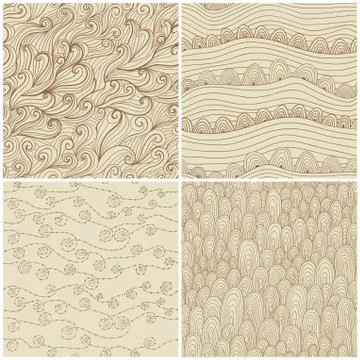 Set of four seamless abstract hand-drawn pattern, waves background. seamless  Illustrazione stock