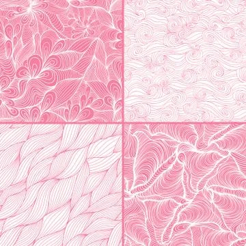 Set of four seamless abstract hand-drawn pattern, waves background. seamless  Stock Illustration