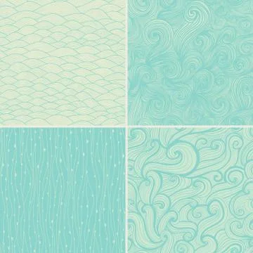 Set of four seamless abstract hand-drawn pattern, waves background. seamless  스톡 일러스트
