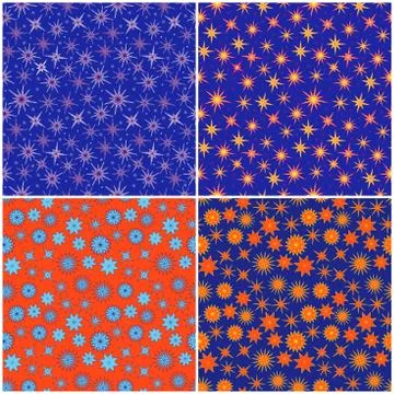 Set of Four Seamless color Patterns with Stars Stock Illustration