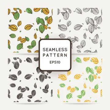 Set of four seamless decorative patterns with zentangle leaves. イラスト素材