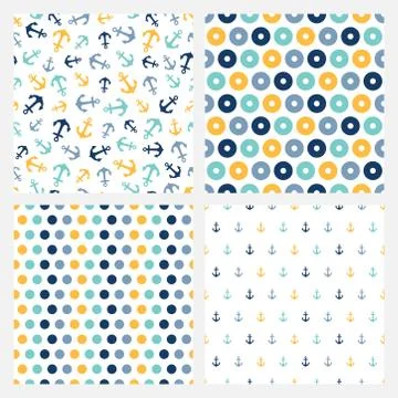 Set of four seamless pattern with colorful anchors Stock Illustration