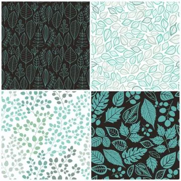 Set of four seamless pattern with leaf. abstract leaf texture, endless backgr Stock Illustration