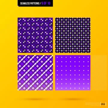 Set of four seamless patterns on bright yellow background in modern corporate Stock Illustration