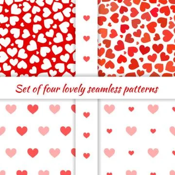 Set of four seamless patterns with hearts Illustrazione stock