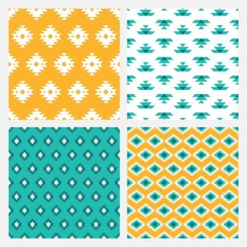 Set of four seamless patterns with kilim designs Stock Illustration