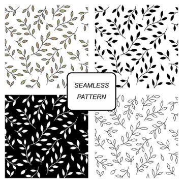 A set of four seamless patterns from leaves and twigs. Stock Illustration