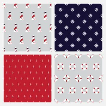 Set of four seamless patterns with nautical elements Stock Illustration