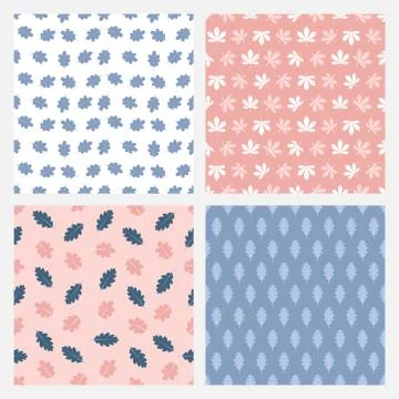 Set of four seamless patterns with oak and chestnut leaves Stock Illustration