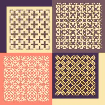 Set of four seamless patterns. Vintage geometric ornaments Stock Illustration