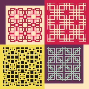 Set of four seamless patterns. Vintage geometric ornaments Stock Illustration
