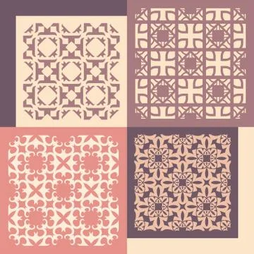 Set of four seamless patterns. Vintage geometric ornaments Stock Illustration