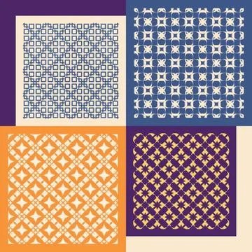 Set of four seamless patterns. Vintage geometric ornaments Stock Illustration