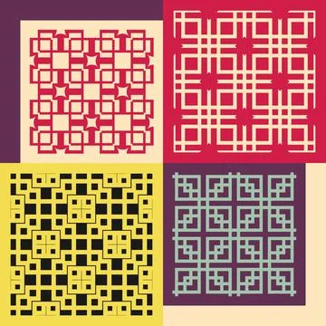 Set of four seamless patterns. Vintage geometric ornaments. Set of four se... Foto stock