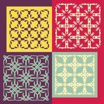 Set of four seamless patterns. Vintage geometric ornaments. Set of four se... Foto stock