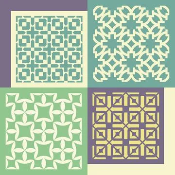 Set of four seamless patterns. Vintage geometric ornaments. Set of four se... Foto stock