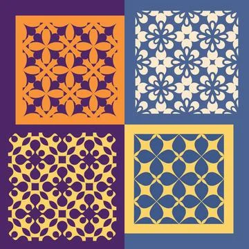Set of four seamless patterns. Vintage geometric ornaments. Set of four se... Foto stock