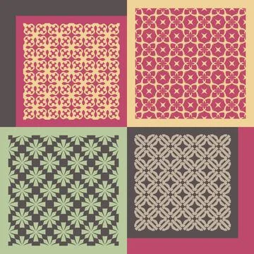Set of four seamless patterns. Vintage geometric ornaments. Set of four se... Foto stock
