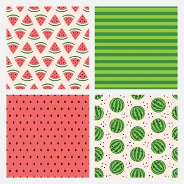 Set of four seamless patterns with watermelons Stock Illustration