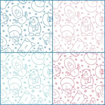 Set of four seamless patterns witn snowmen Stock Illustration