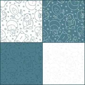 Set of four seamless patterns witn snowmen Stock Illustration