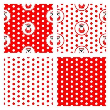 Set of four seamless vector patterns with panda bear in polka dot bathing suit Stock Illustration