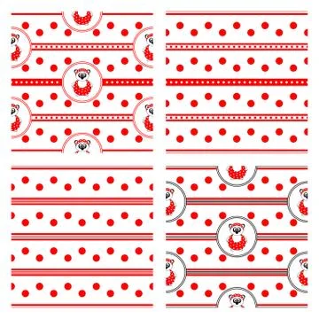 Set of four seamless vector patterns with panda bear in bathing suit Stock Illustration
