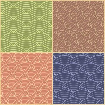 Set of four seamless wave background. Stock Illustration