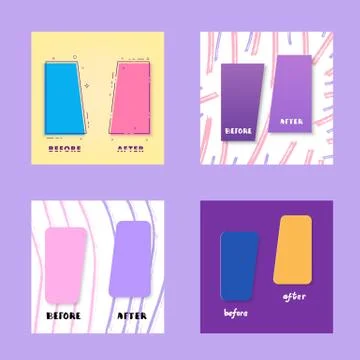 Set of four square Before and After screens. Comparison cards with empty spac Stock Illustration