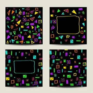 Set of four square cards with geometric shapes Illustrazione stock