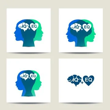 Set of four square cards with IQ and EQ icons Stock Illustration
