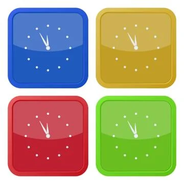 Set of four square icons - with clock Stock Illustration