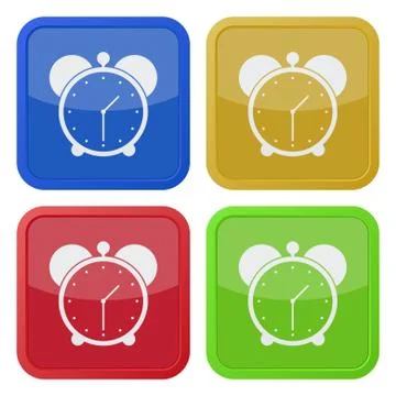 Set of four square icons with clock Stock Illustration