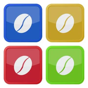 Set of four square icons with coffee bean Illustrazione stock