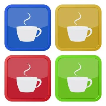 Set of four square icons - cup with smoke Stock Illustration