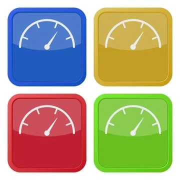 Set of four square icons with dial symbol Stock Illustration