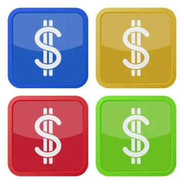 Set of four square icons - dollar currency symbol Stock Illustration