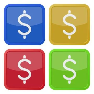 Set of four square icons - dollar currency symbol Stock Illustration