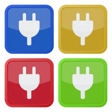 Set of four square icons - electrical plug symbol Stock Illustration