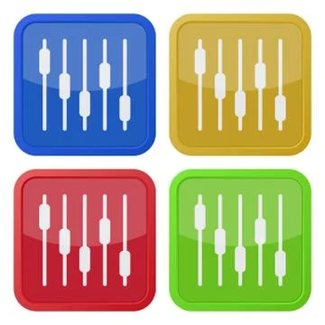Set of four square icons with equalizer symbol Illustrazione stock