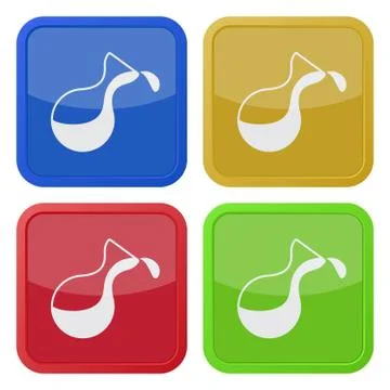 Set of four square icons - flask with a drop Stock Illustration