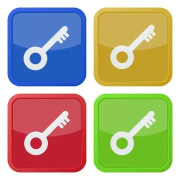 Set of four square icons with key Stock Illustration