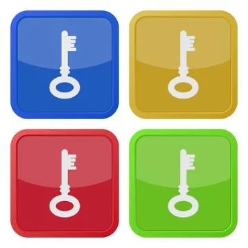 Set of four square icons with key Stock Illustration