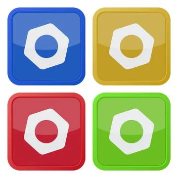 Set of four square icons with nut Stock Illustration