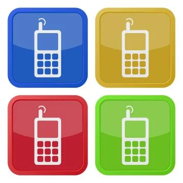 Set of four square icons - old mobile phone Stock Illustration