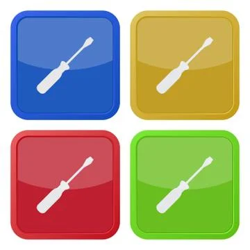 Set of four square icons with screwdriver Stock Illustration