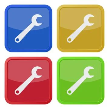 Set of four square icons with spanner Stock Illustration